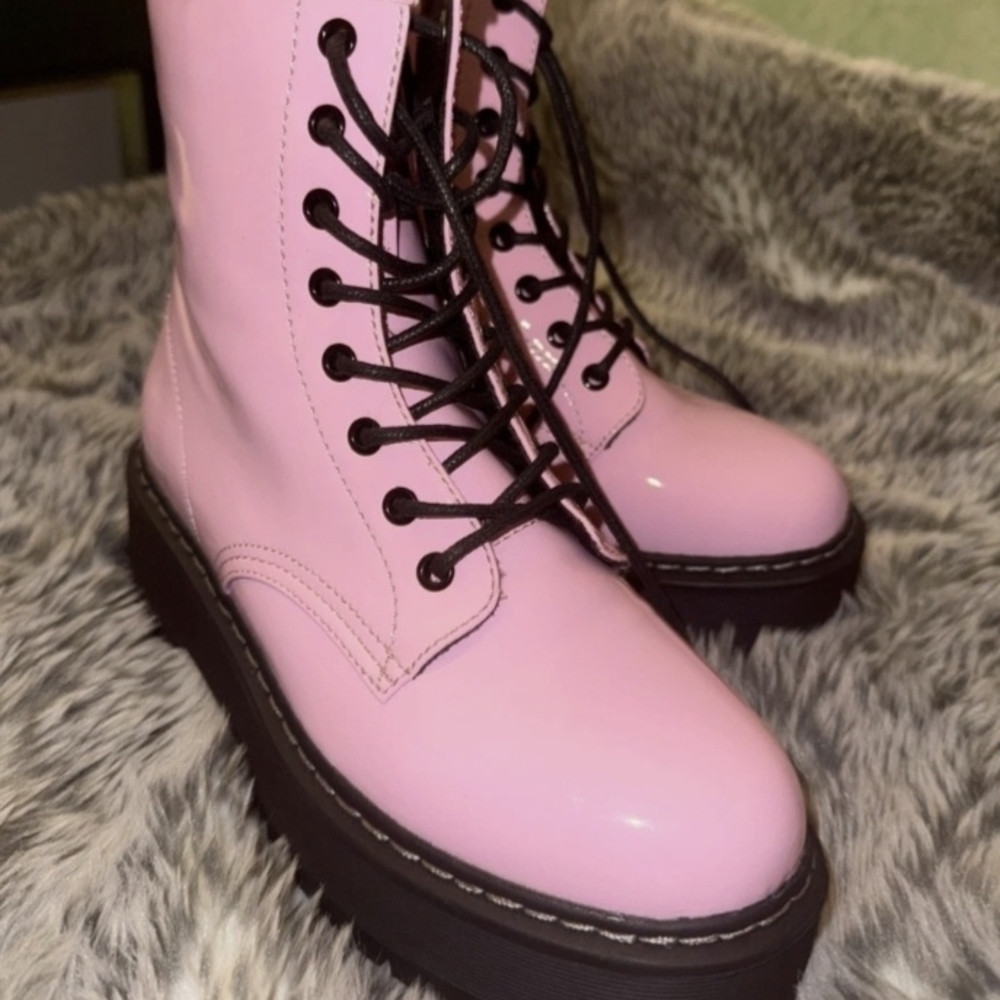 Steve Madden Pink Lace-Up Combat Boots